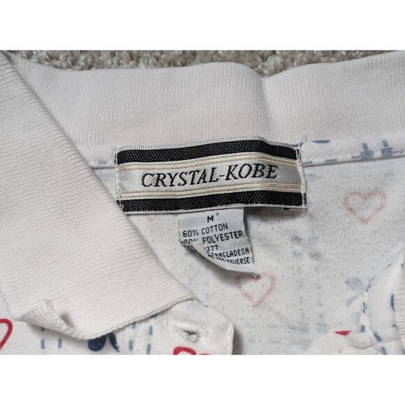 Vintage Heart Star Shape Polo Shirt Womens Medium Collared White Crystal Kobe - Picture 3 of 5